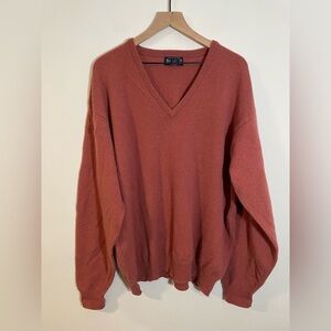 Vintage Lands' End 100% Lambswool V-Neck Sweater Men's XL Tall Coral Color